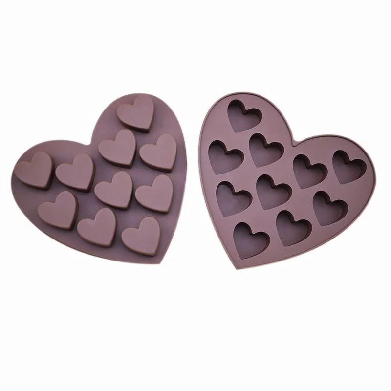 
10 Cavities Jelly Candy Mold Heart Shape Chocolate Silicone Molds 