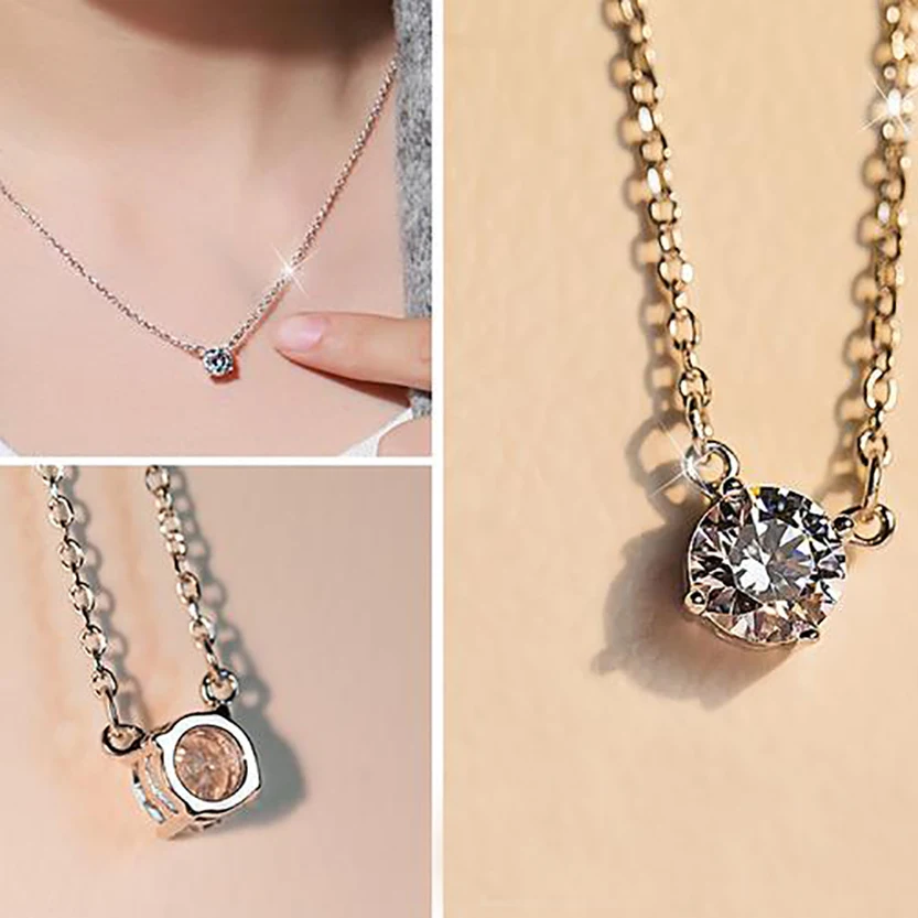
New Design Pendant With Chain Round Cut Zircon S925/Brass Plated Girls Gifts 