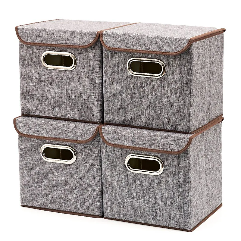 Custom Linen Storage Bin Collapsible Cubes Organizer  Fabric storage Boxes Containers Drawers with Lid for Toys