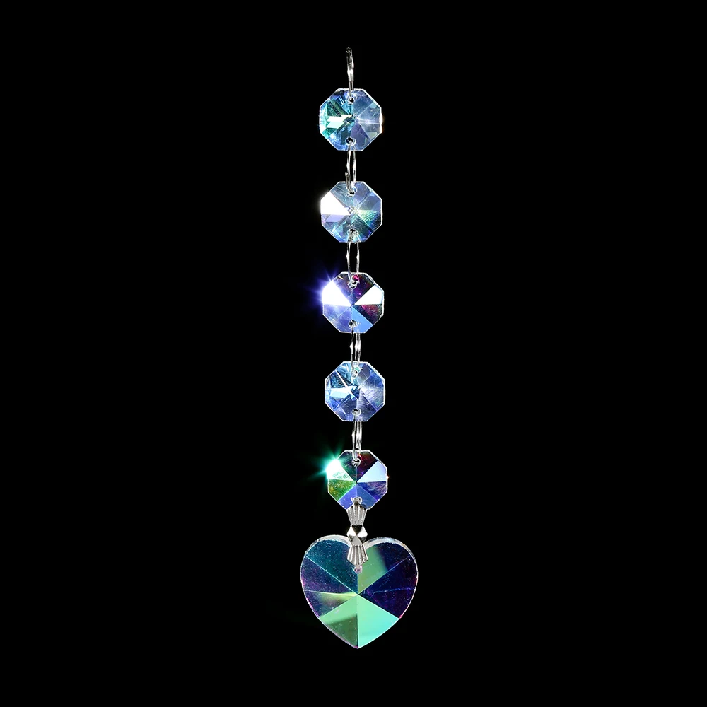 Cheap crystal octagon bead suncatcher glass strand garland hanging heart shape pendant for home wedding