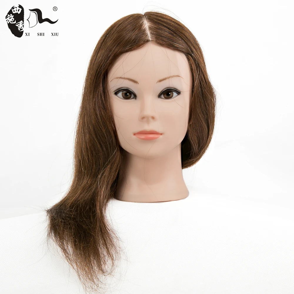 XISHIXIUHAIR Hot sale hairdressing training practice teaching dummy doll head brown hair human hair training mannequin head