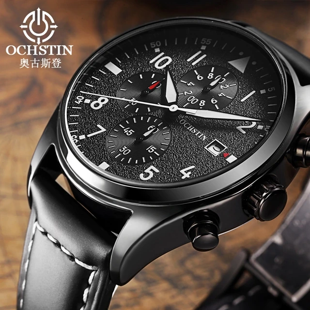Хит продаж! Мужские кварцевые наручные часы с хронографом и кожаным ремешком Ochstin GQ043