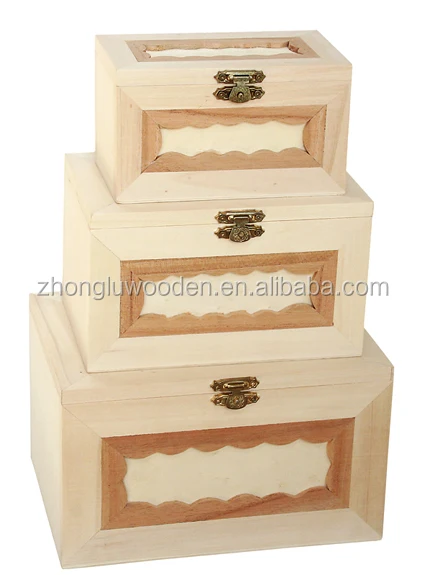 Cheap solid wood finished antique wooden treasure chest jewelry box with lock