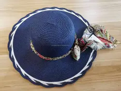 Women spring and summer letter embroidery wide brim straw floppy hat
