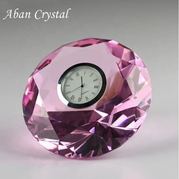 Crystal Clock For Office Desk Decoration Cheap Gifts Diamond Shape Crystal Clock K9 Crystal Glass Diamond with Clock for Gift