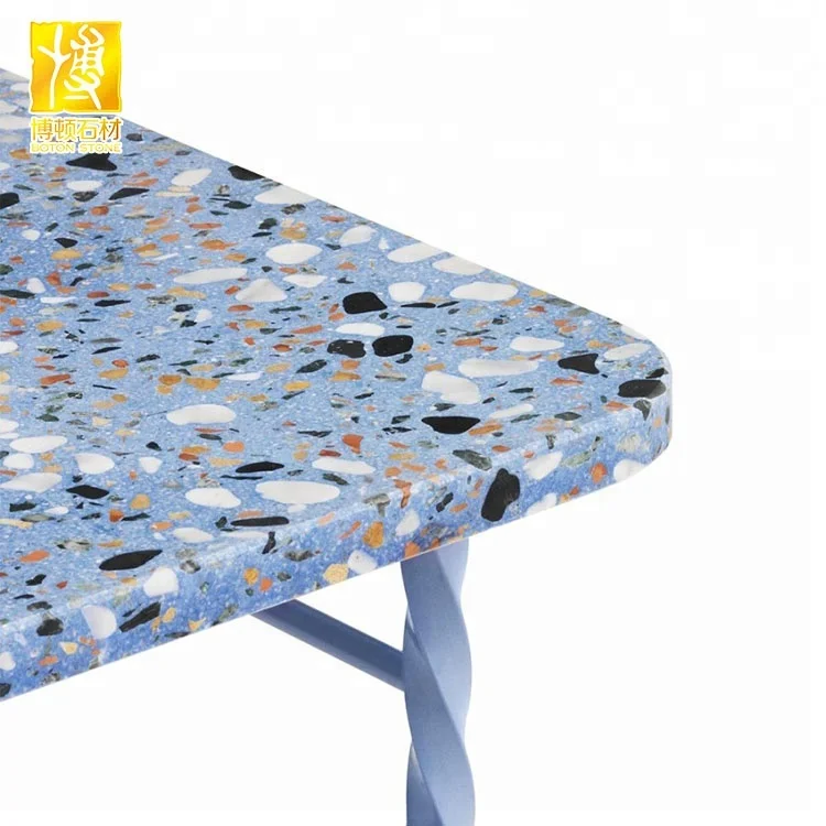 Low price matt surface blue terrazzo table tops