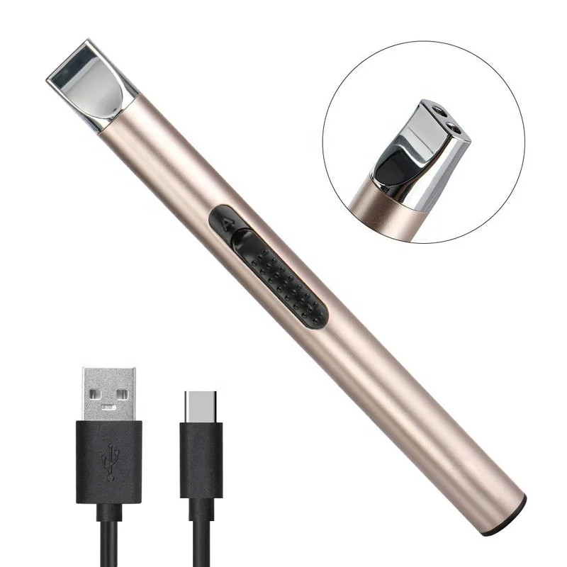 Wholesale USB Custom Candle ARC Electric Long Rechargeable Flameless Slim Plasma Lighter Grill Lighter for Candles Kitchen BBQ