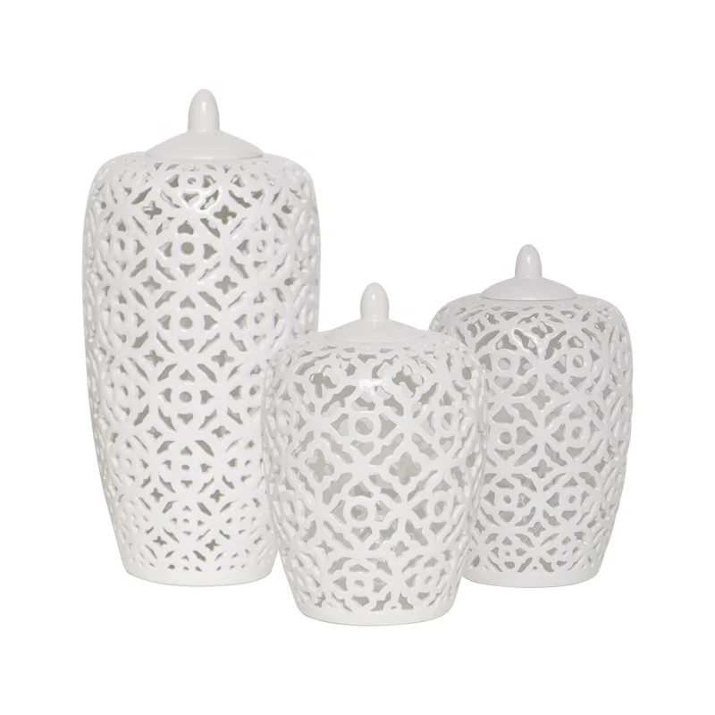 
White hollow winter melon ceramic jar modern home and hotel porcelain ornament 