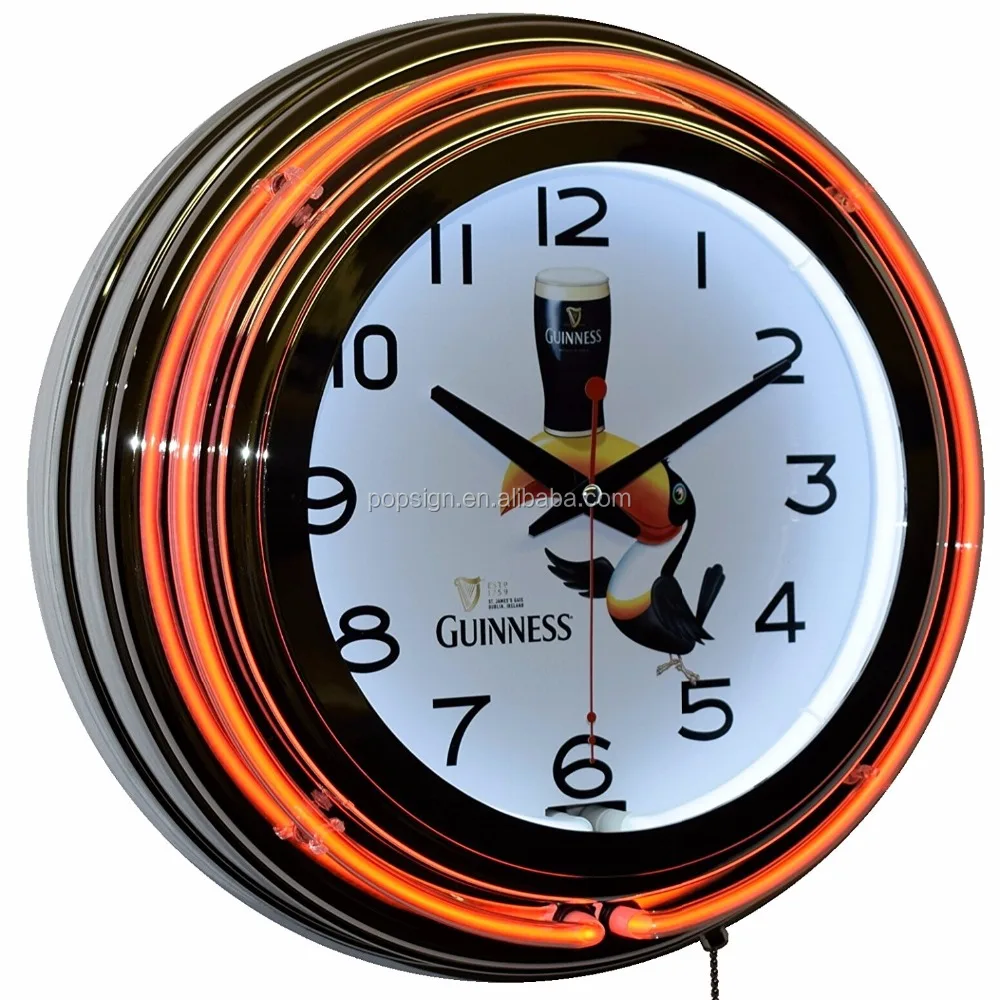 Traditional glass tube tower shape 15 17 19 inches Battery Driver 12V 15 Inches Round faux wall Neon Clock