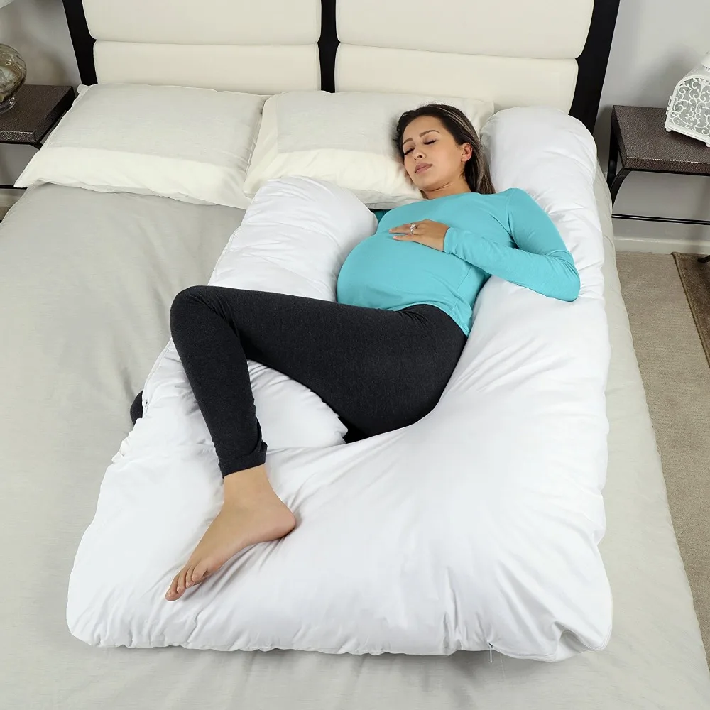 U Shaped Total Body Pillow For Side Sleeping, Contoured Maternity Pillow With Removable & Washable Cotton Cover