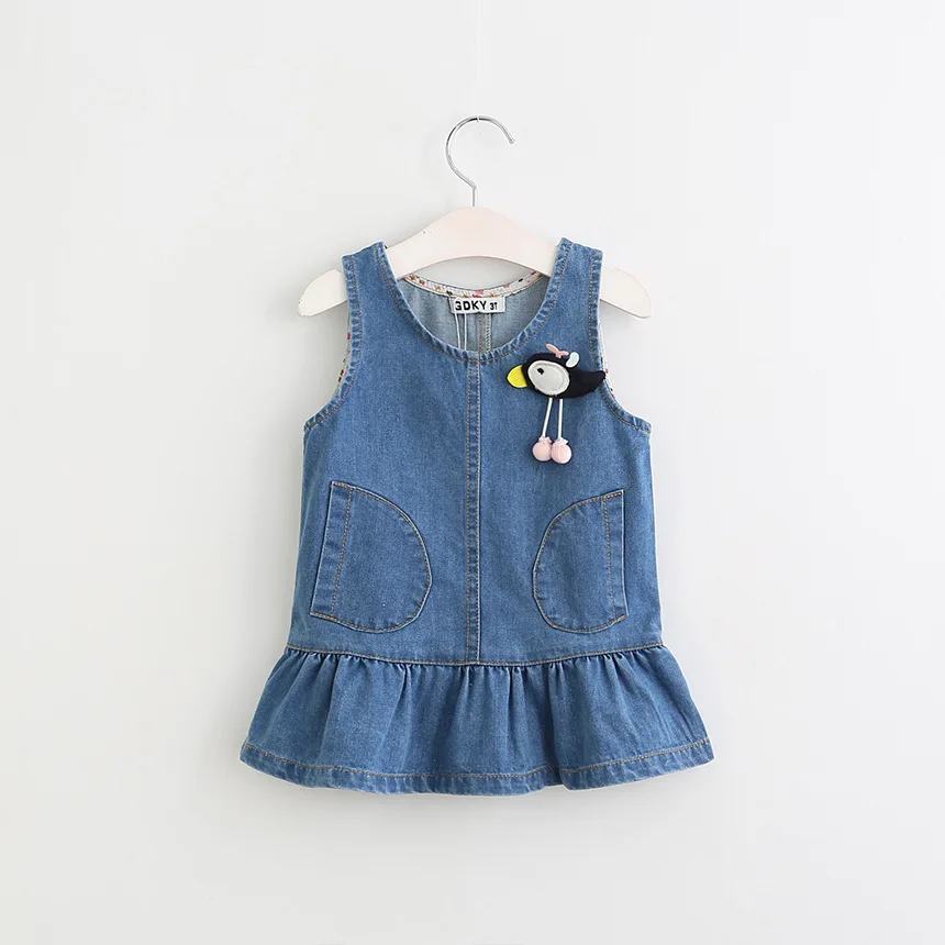BSD1245 2017 Wholesale new model kids wear clothes girls denim dress with applique flower girls sweet jeans dresses