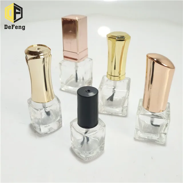 Wholesale 6ml 8ml 12ml 16ml square shape nail polish glass bottle gel nail polish bottle with cap and brush