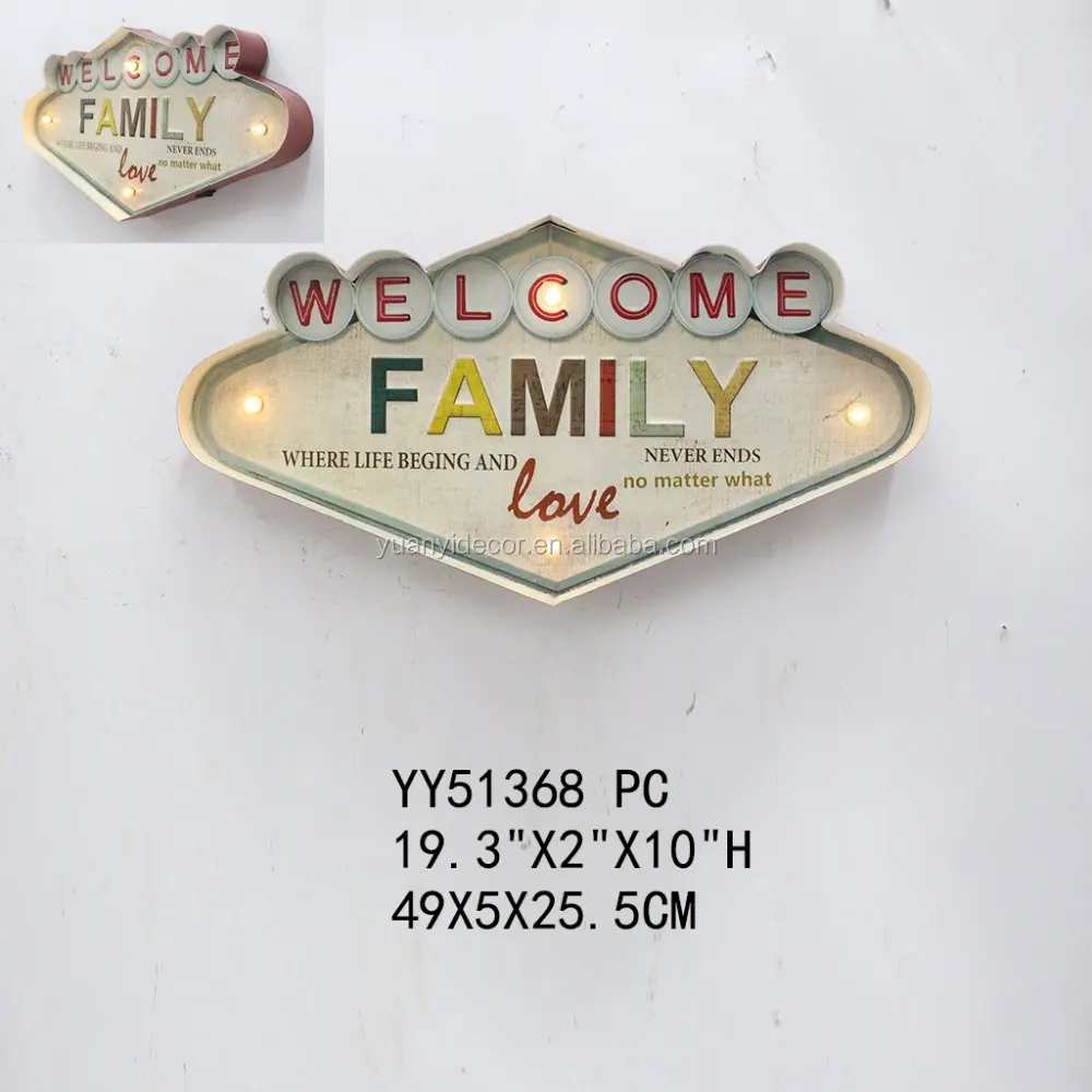 
Family printing vintage embossed LED advising tin sign for wall decor, factory metal wall plaque 