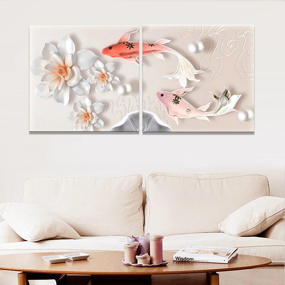 2 панели, цветы, холст, печать, современный 3D холст, Настенная картина маслом