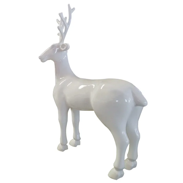 Modern art decoration home outdoor garden animal sculpture display life size christmas fiberglass white deer statue