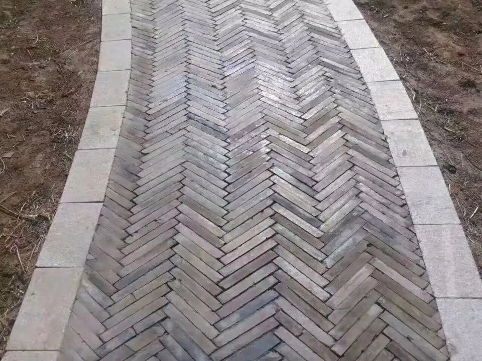 Ancient grey brick clay garden paving tiles