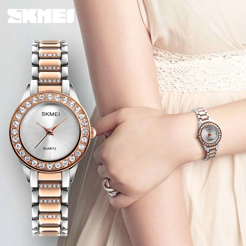 Skmei new epoch design jewels women watch rose gold crystal quartz lady dress watches