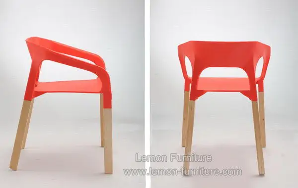 Modern wholesale armrest wood leg stackable restaurant plastic chair