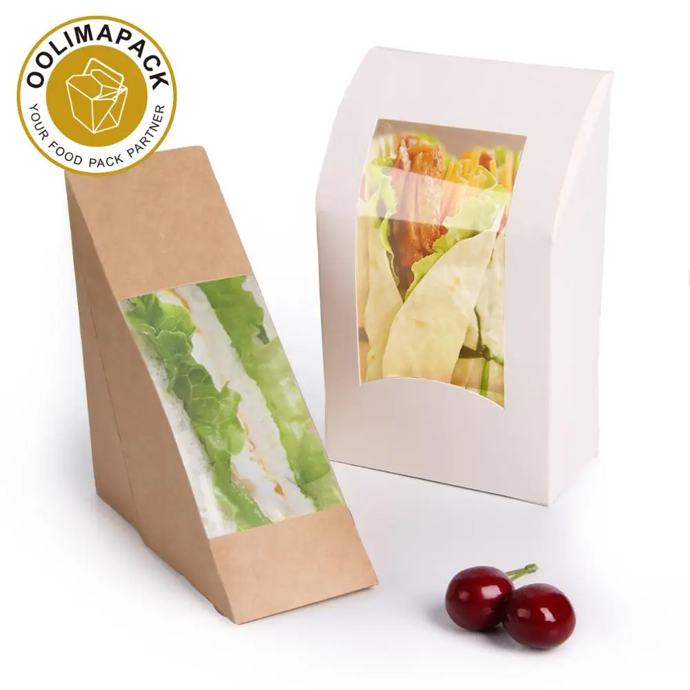 kraft paper sandwich box with window ,triangle sandwich box for packaging