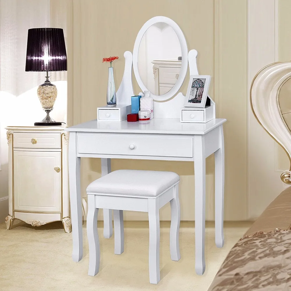 White MDF Dresser Luxury Modern Wood Vanity Make Up Table With Mirror