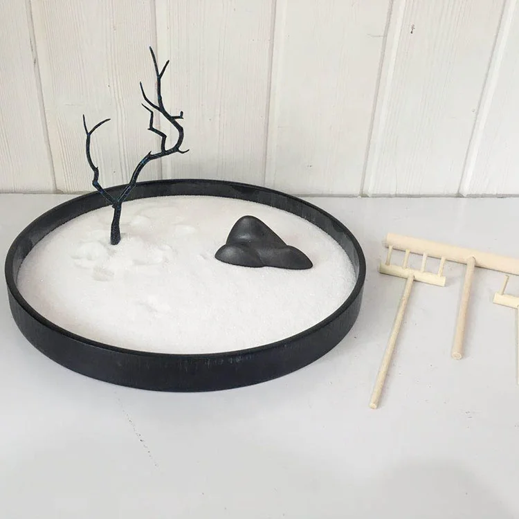 Wooden Zen Sand Garden Rake Spiritual Home Decor Modern Relaxation Office Desk Toys Therapeutic Sand Tray