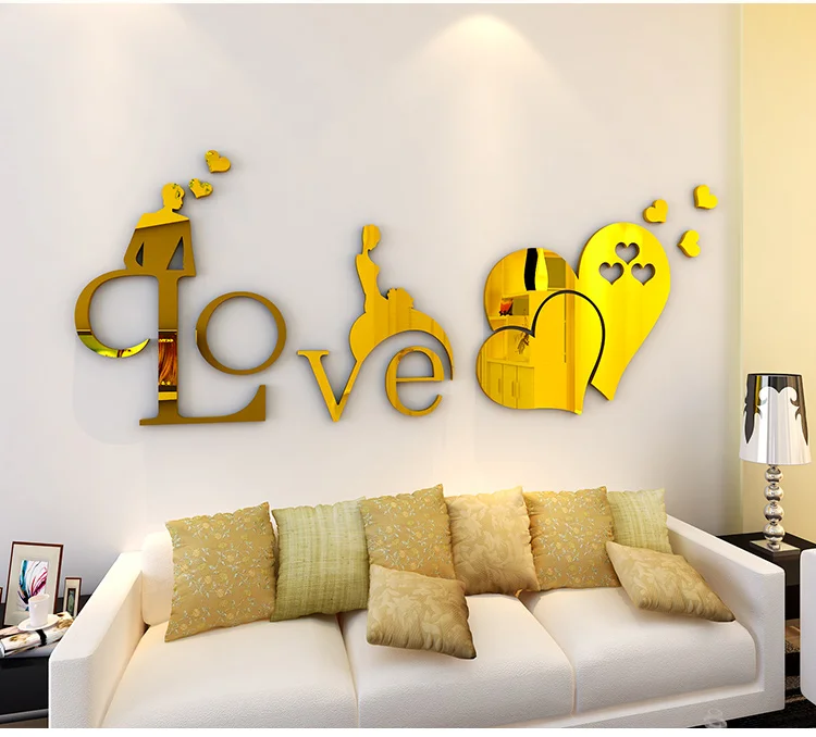 Heart shaped acrylic wall mirror stickers Dining room sofa  wall art mirror decorative sticker