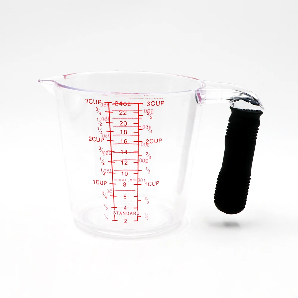 
Kitchen 600ml plastic measuring cup with TPR handle PS measuring jug with OEM 4 sizes spoons 