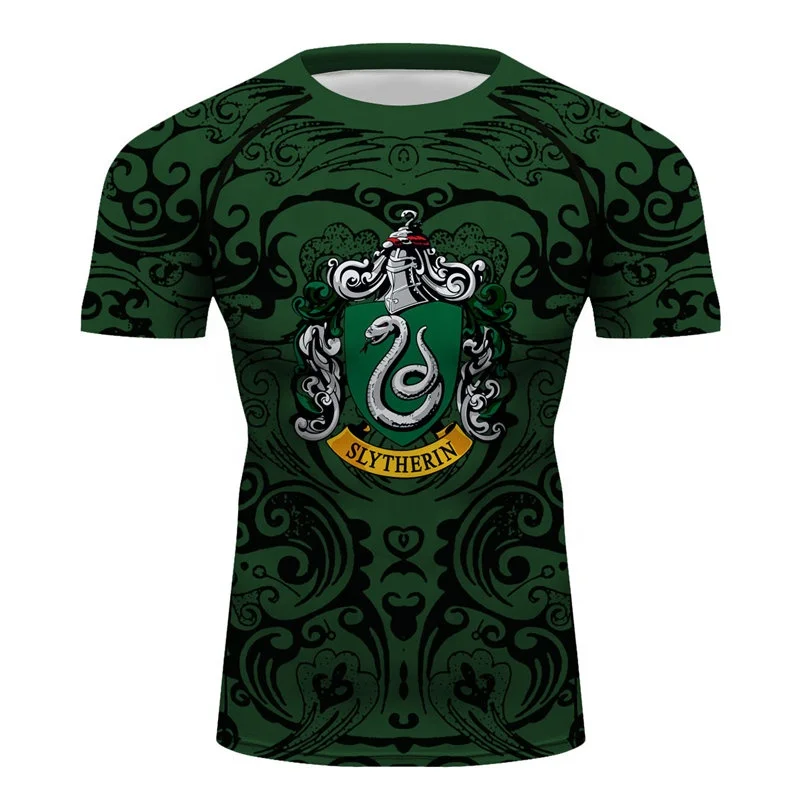 Men Tops House Slytherin Sublimated Printing Tee Shirt Short Sleeve T Shirt Blouse Pullover Plus Size Rash Guards for MMA Sports