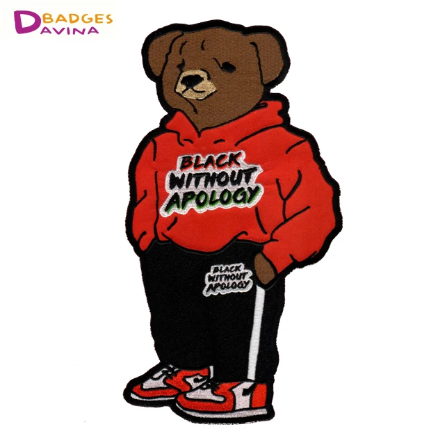 
custom bear clothing iron on embroidered patches 
