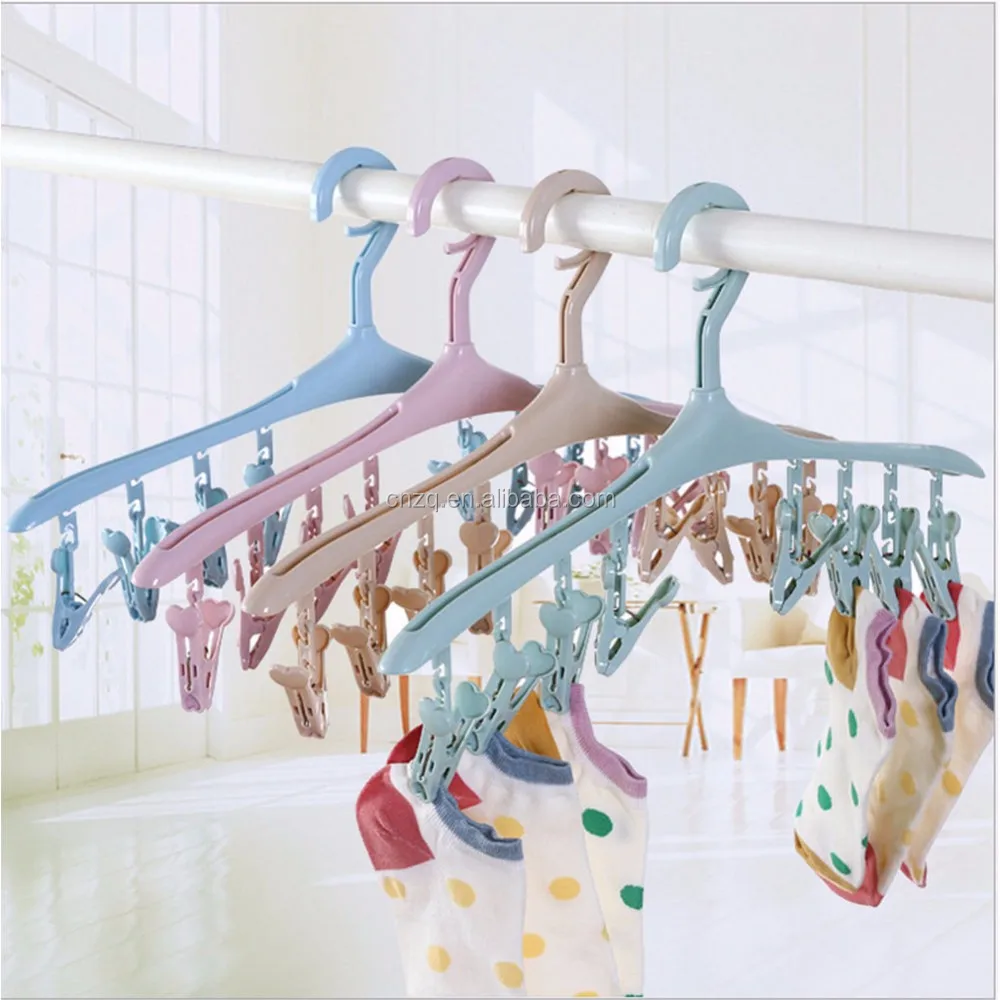 Useful Underwear Socks Clothes Laundry Hanger Hook Drying Rack With 8 Pegs Clips