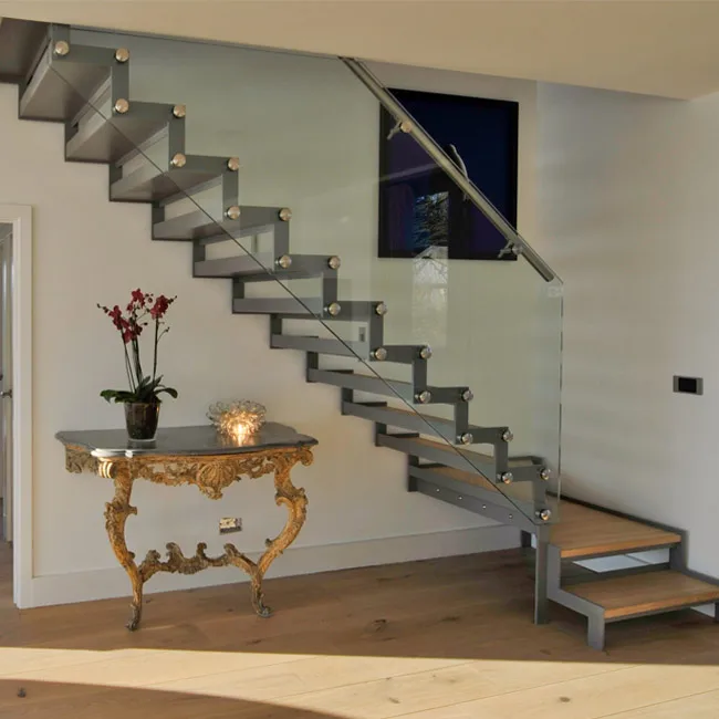 
Indoor U Shape Stainless Steel Balustrade Stair Steel Wood Staircase 