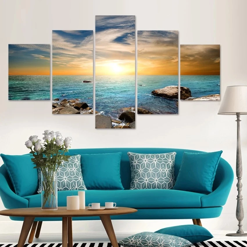Abstract Tree Scenery Hd Photo Art Prints 5 Panel Customized Canvas Painting Modern Home Wall Decor Nature Landscape Painting