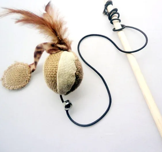Small Cat Toys Interactive  Pet Toy Wood Rod Stick with bells
