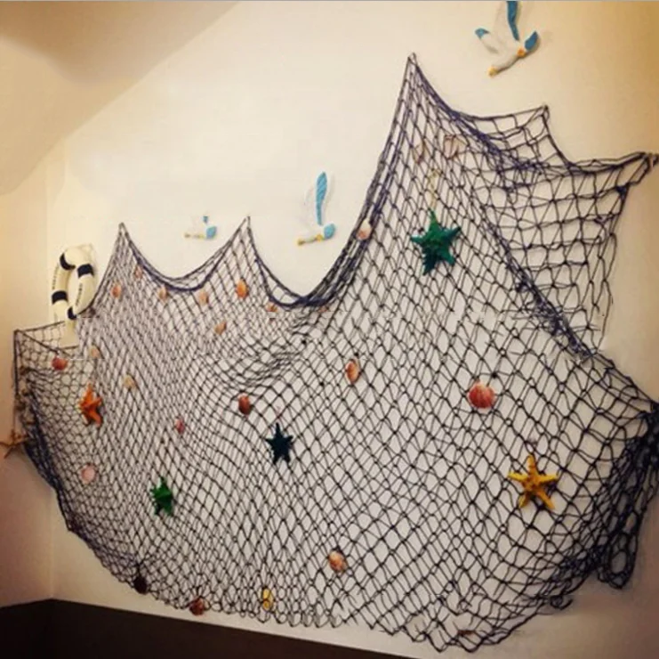 Blue Hanging Photo Displays Fish Net Picture Frames, Home Wall Birthday Ocean Theme Party Decorations