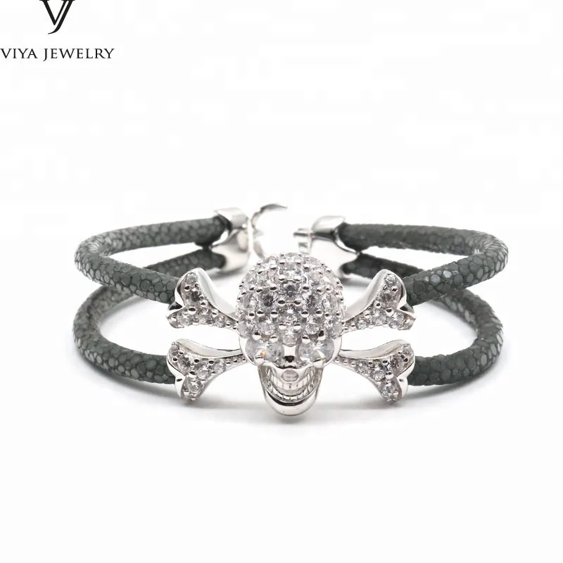 High quality watches black python stingray  leather bracelet with crystals 2018