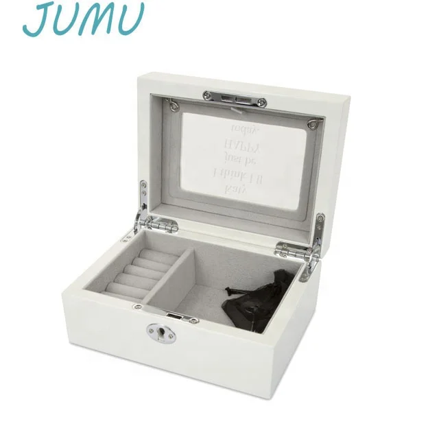 luxury piano white lacquer finish hot sale wooden jewelry storage box with key lock