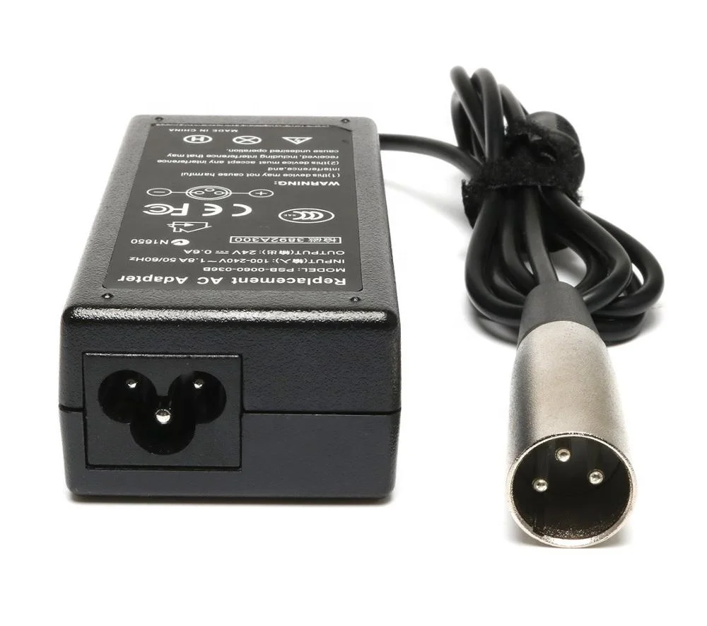 
36w Electric Bike Motor Scooter Charger/Power Supply Adapter For eZip 4.0 400 500 750 900-24V 0.6A 600mA 