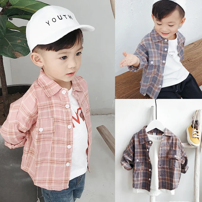 
YY10061B 2018 New design custom long sleeve casual boy plaid shirt 