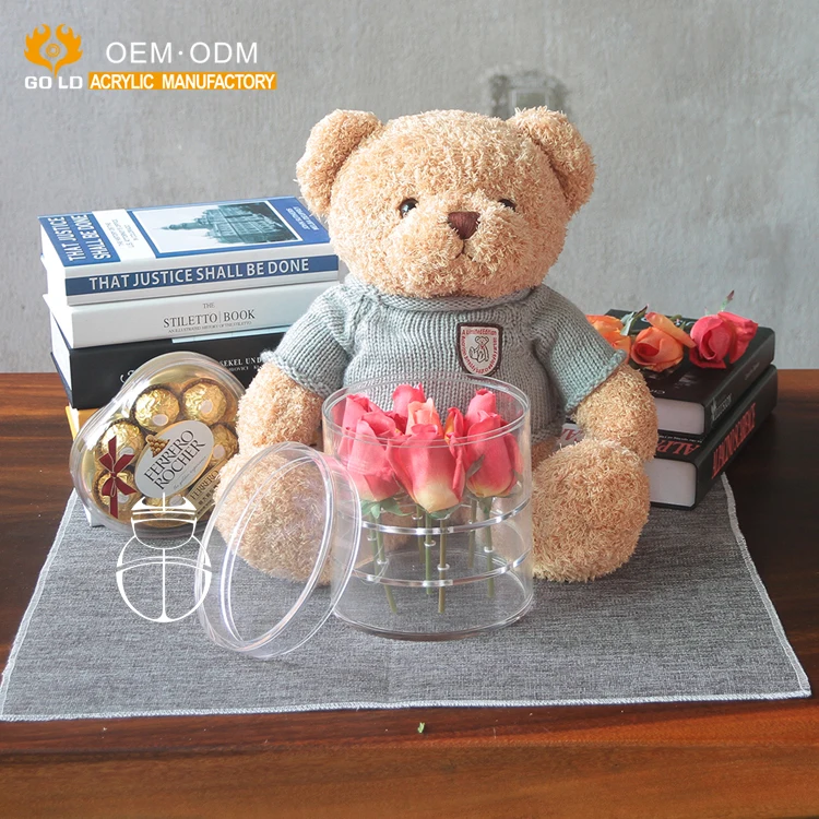 Индивидуальная Прозрачная Круглая Коробка для цветов с акриловой крышкой