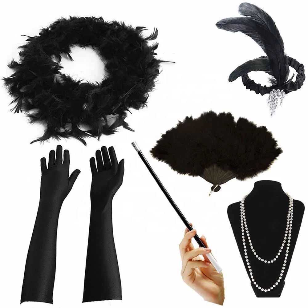 Party Neon Accessories Ladies 1920s Flapper Girl Fancy Dress Accessories Sets Charleston Gangste for Women 80s Party Girls