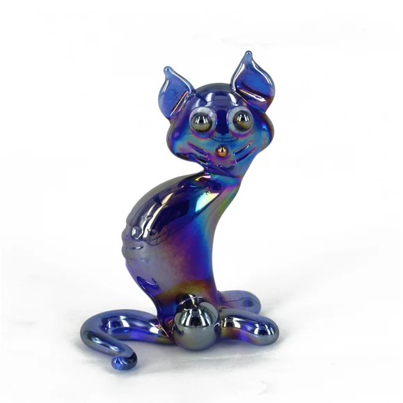 Hand blown Murano Glassware Handmade Blue Glass Cat Figurines Sculpture
