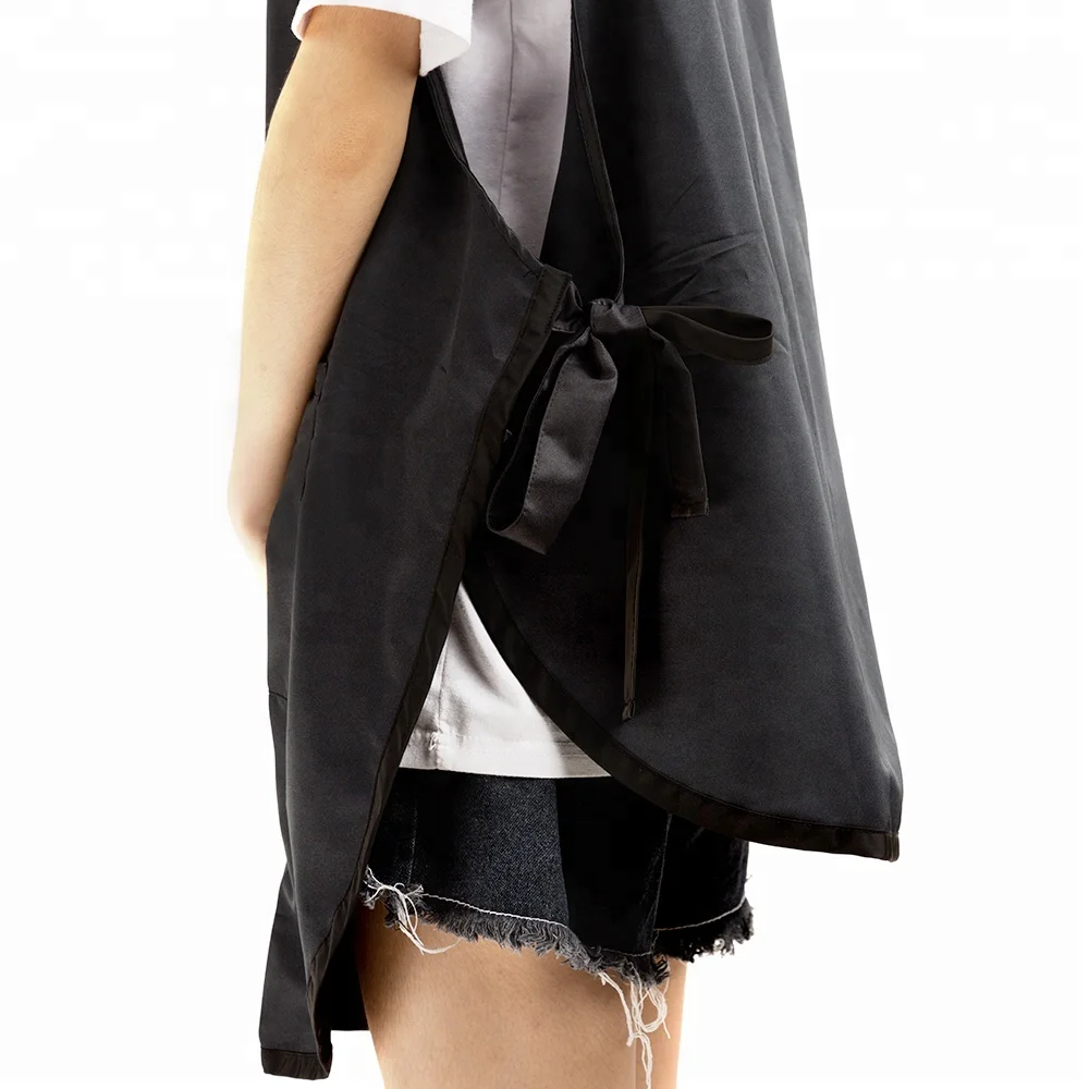 Oval Edge Black Hairdresser Smock Salon Hairdressing Barber Fabric Vest Apron With Sided Tie Closure