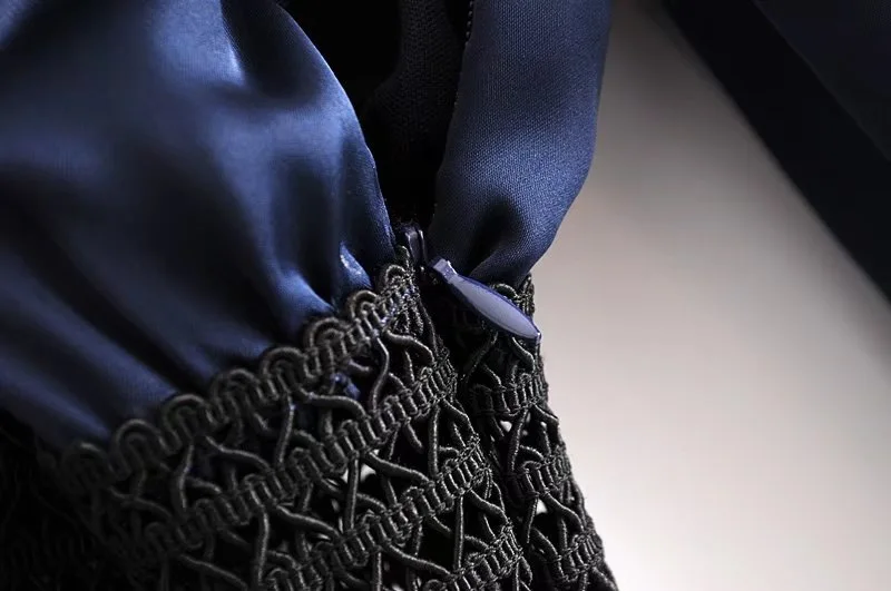 OEM ODM Clothing Woman Sexy See Through Navy Long Sleeve Deep V Neck BOHO Beach Dress