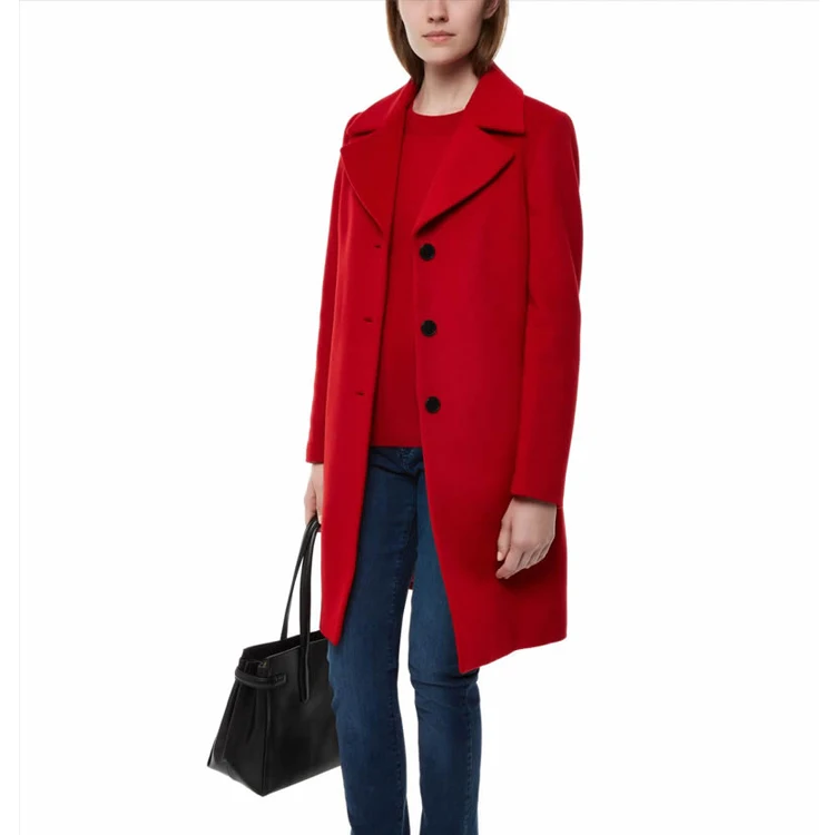 Women Red Long Winter Cashmere Coat Ladies