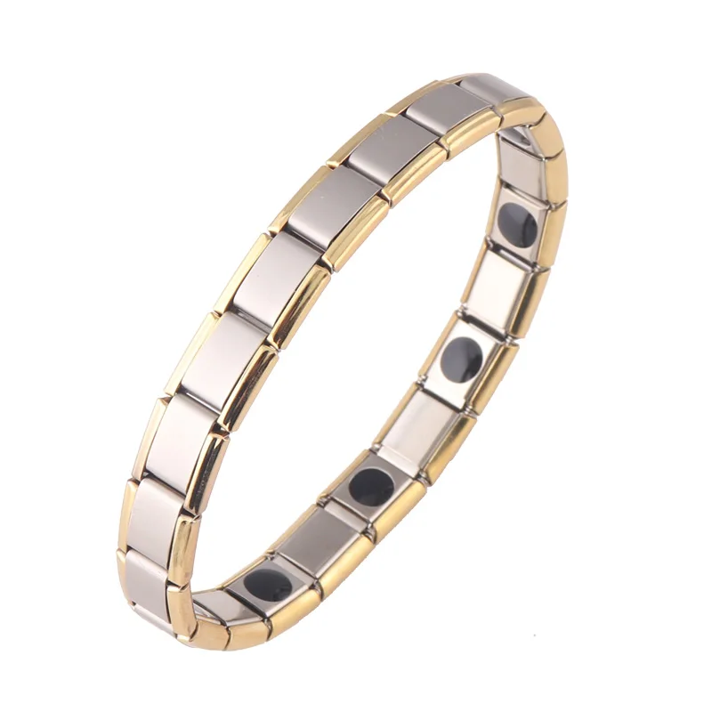 Gold Plated Stainless Steel Power Bangle Balance Ion Magnetic Energy Bracelet with Germanium Stones