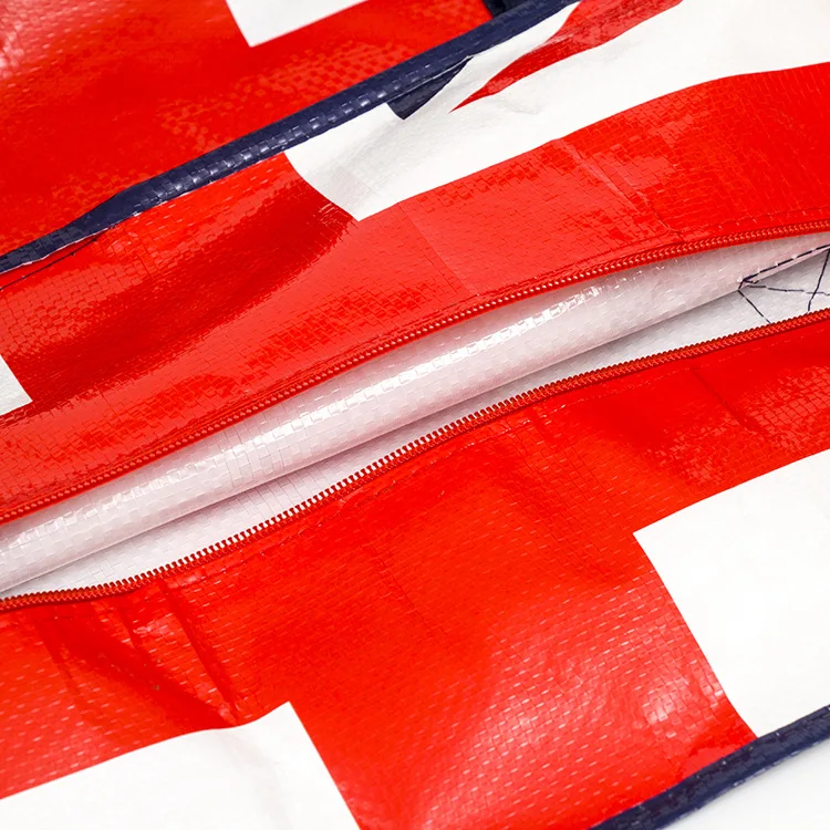 
Shinny laminated polypropylene pp woven zipper shopping bag with handles 