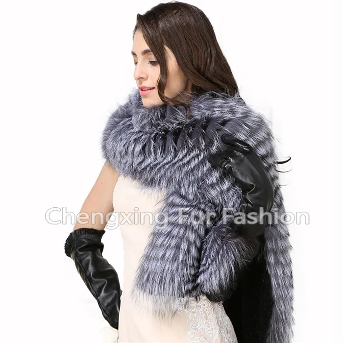 CX-B-79C Natural White Fox Fur Stole Real Fox Fur Cape Genuine Fur Shawl For Women