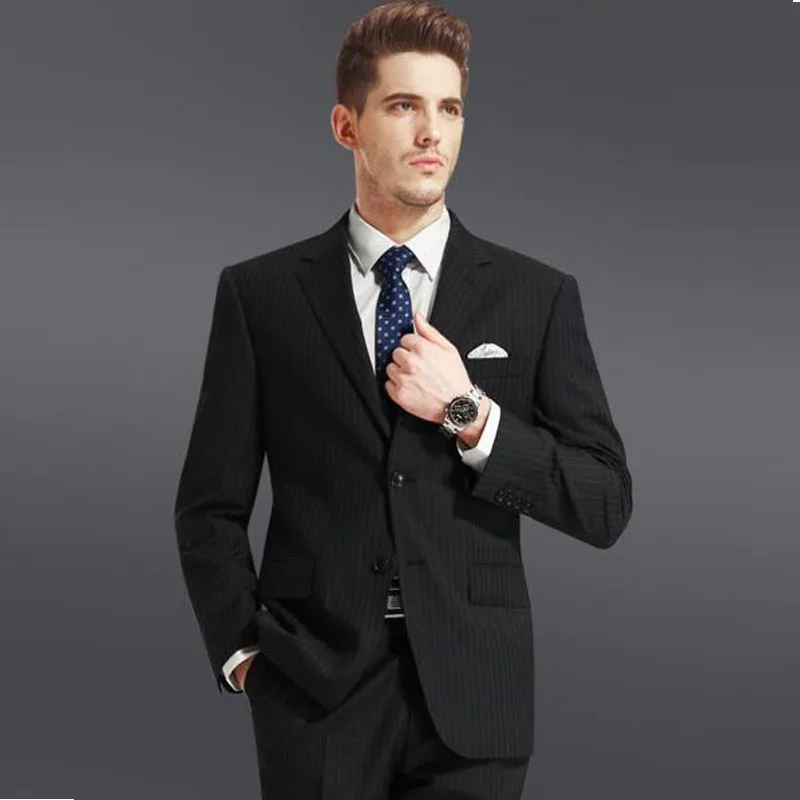 High quality 50% striped wool fabric mens blazer suits slim coat pants suits design whole three piece suits for young people