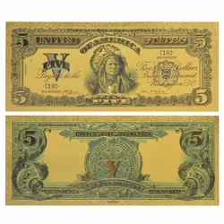 American Five Dollars Banknote 24k Gold Plated Forgery Paper Money Colorful Banknote