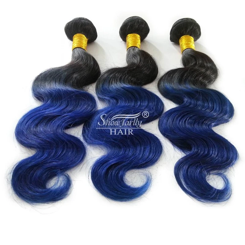 
blue colored Virgin Weave Body Wave Ombre Brazilian Hair Weaves Bundle blue Ombre Human Hair Weave 